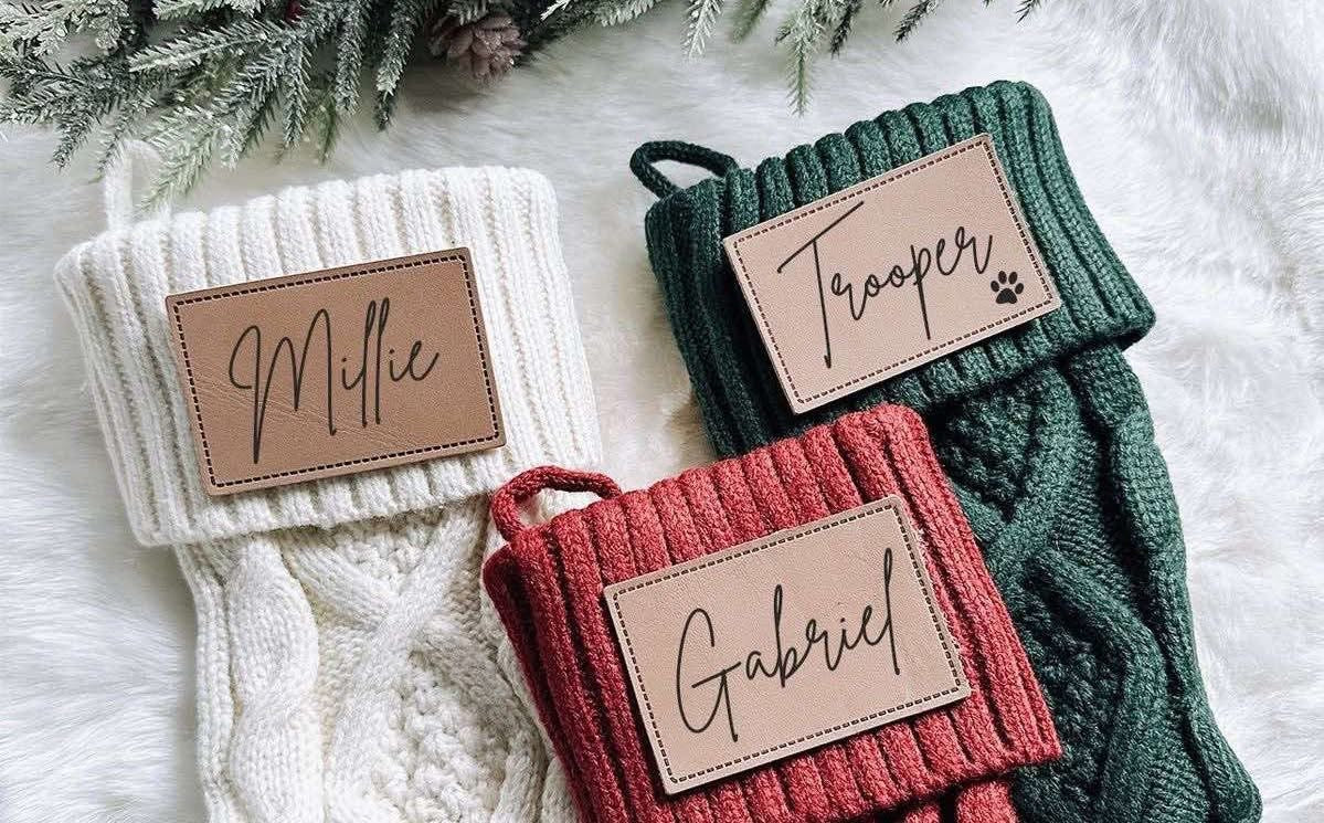 Custom Knit Stockings with Engraved Patch